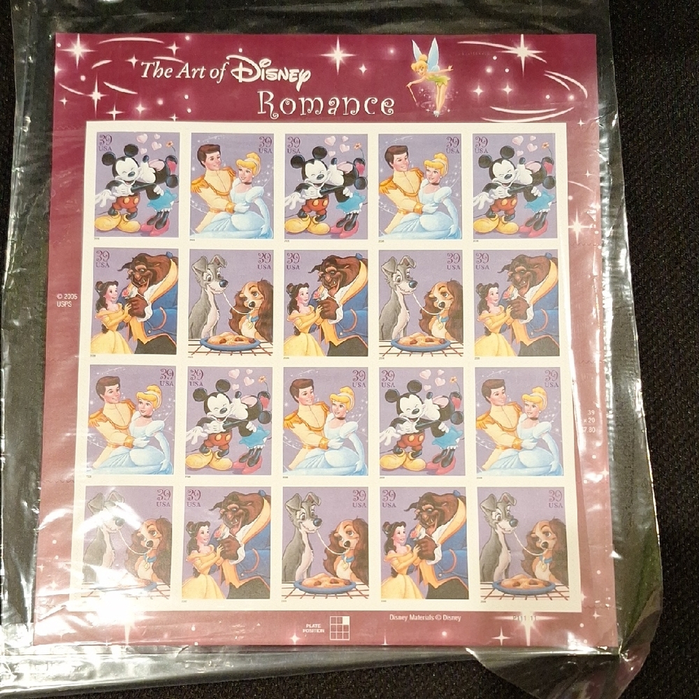 The Art of Disney Romance Stamp Sheet Brand New